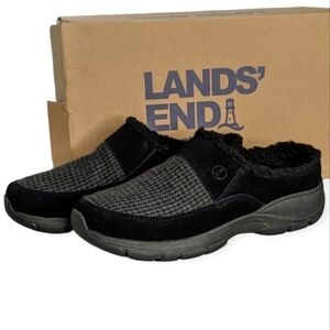Lands' End All Weather Mule Women Suede Textile Slip-On Black Clogs Shoes Size 9